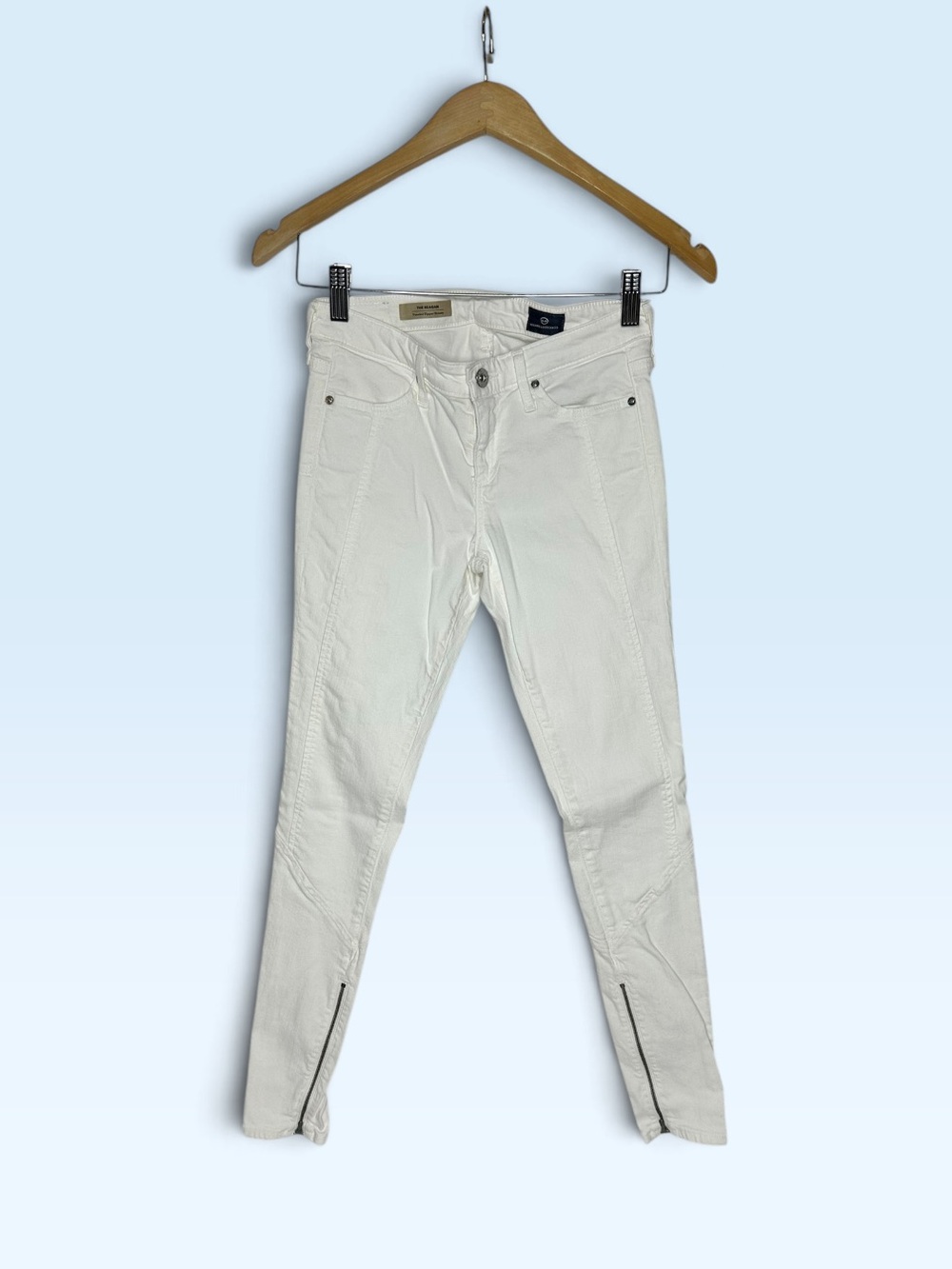 AG The Reagan White Paneled Zipper Skinny Jeans 25